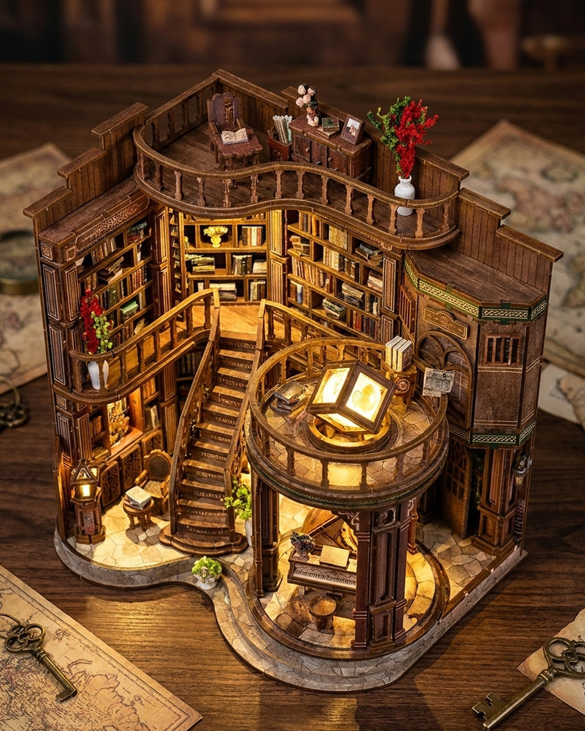 Dreamy Book Hall - LED Grand Staircase Piano Diorama Kit
