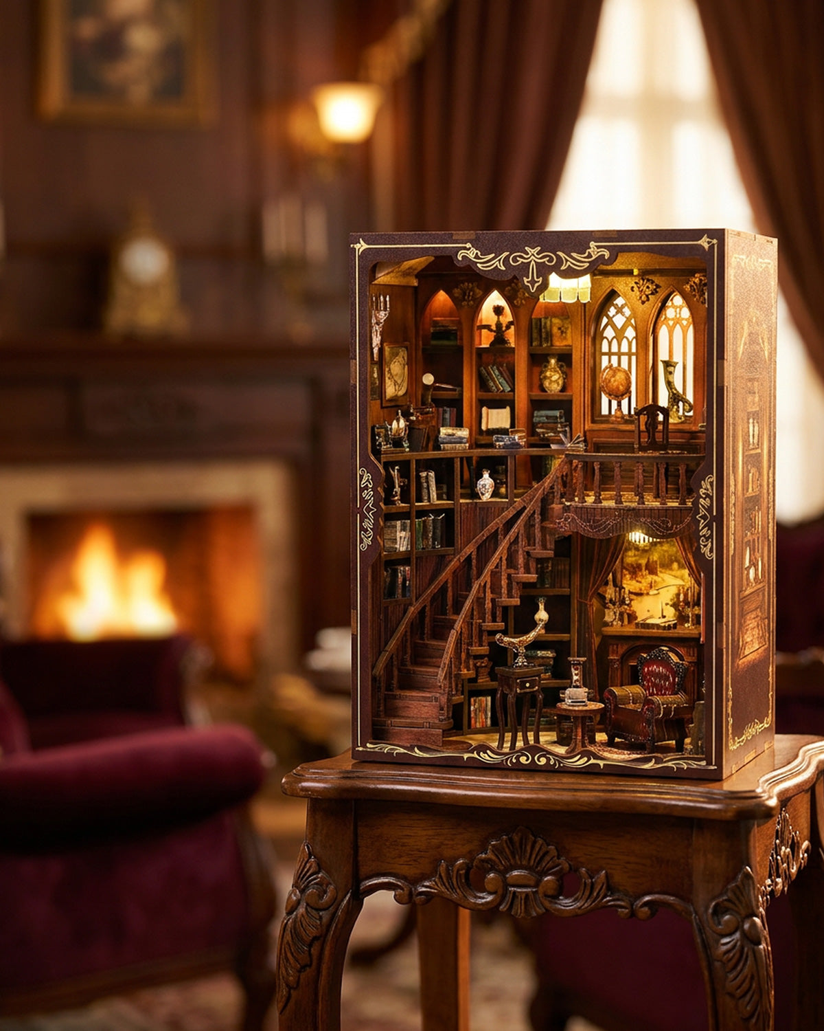 Ancient Rhyme Gothic Book Nook – LED, Spiral Staircase, Touch Switch
