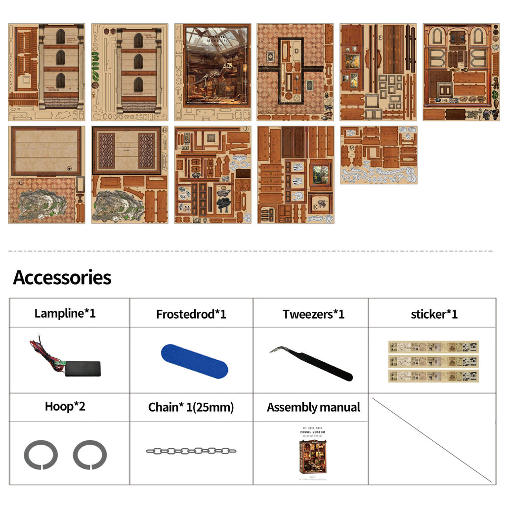 Mokiloy Dinosaur Fossil Museum Book Nook Kit – 3D Wooden Puzzle with LED Light
