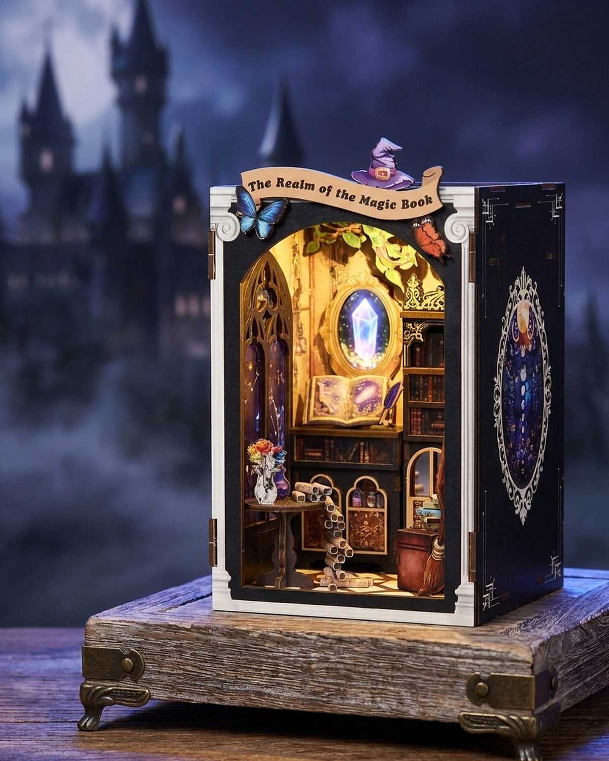 LED Fantasy Book Nook – 3D Wooden Mirror Diorama Kit
