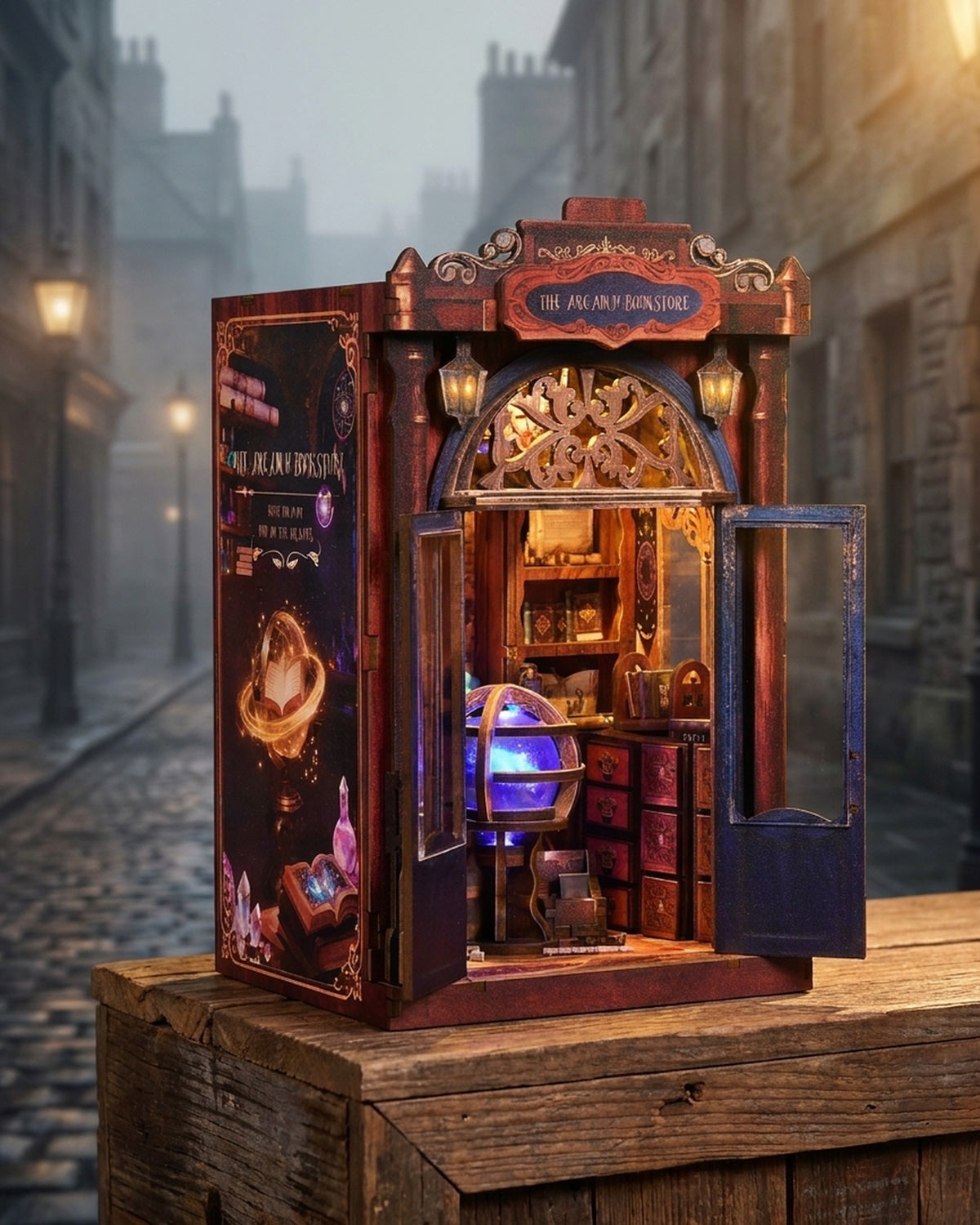 Arcanum Book Nook: LED Occult Insert, Push Door, Witch Bench
