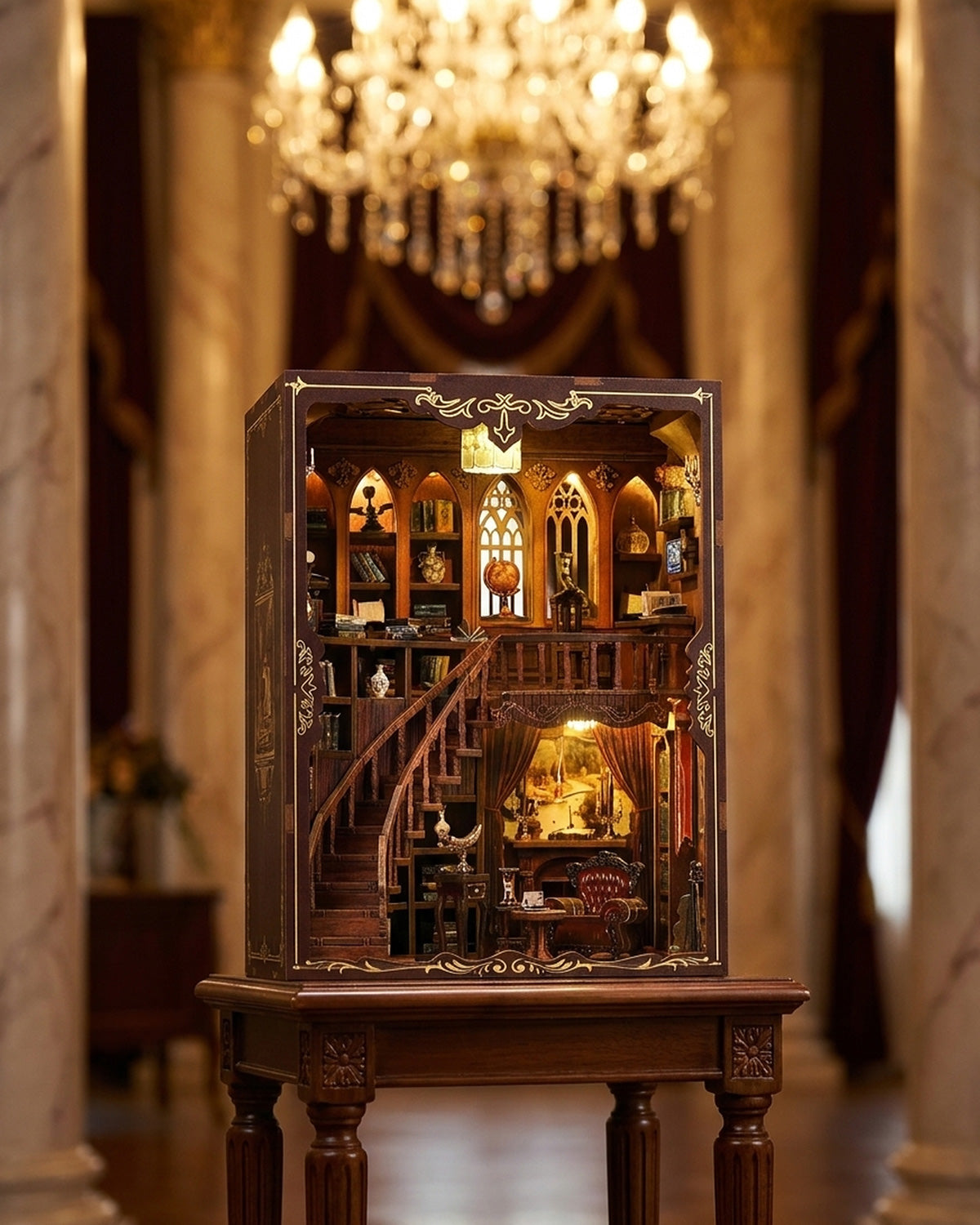 Ancient Rhyme Gothic Book Nook – LED, Spiral Staircase, Touch Switch