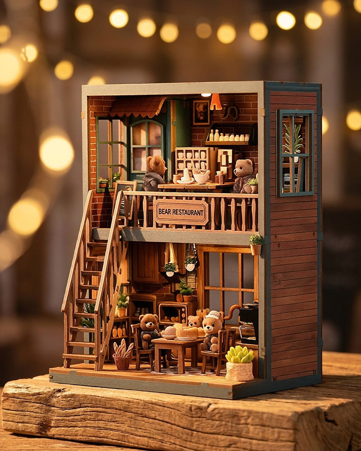DIY Bear Restaurant Book Nook | LED Cozy Coffee Shop Miniature