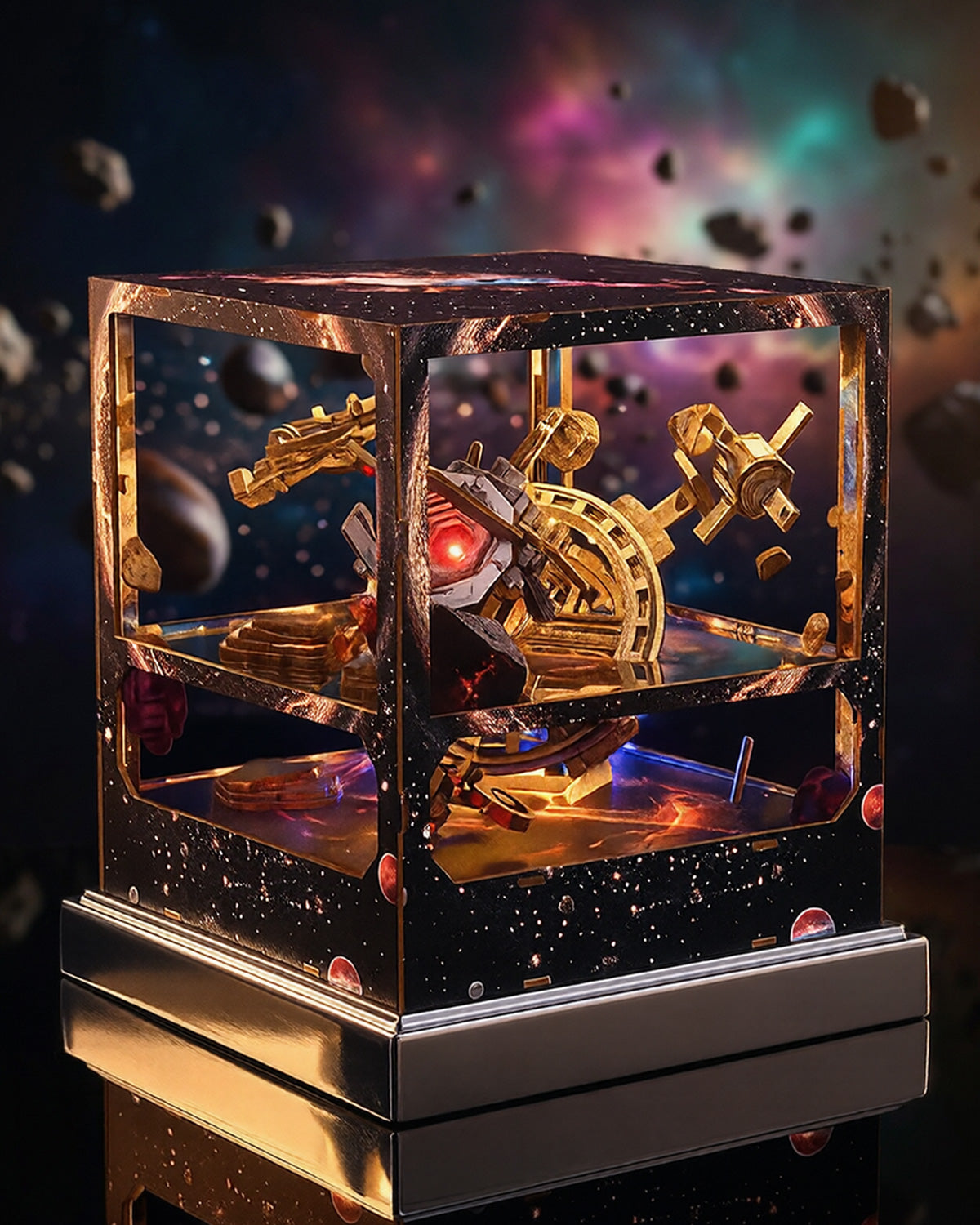 Nebula Wanderer LED Sci-Fi Spacecraft Model Kit with Acrylic Cube