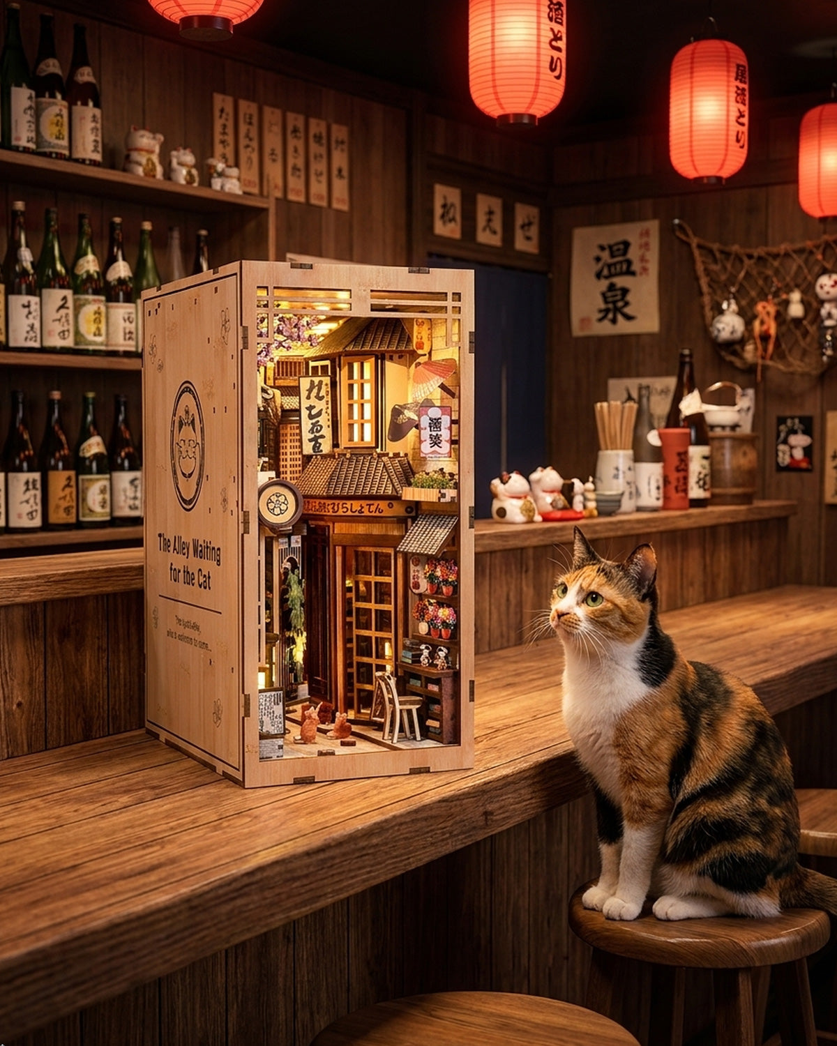 LED Japanese Alley Book Nook – Wooden Diorama