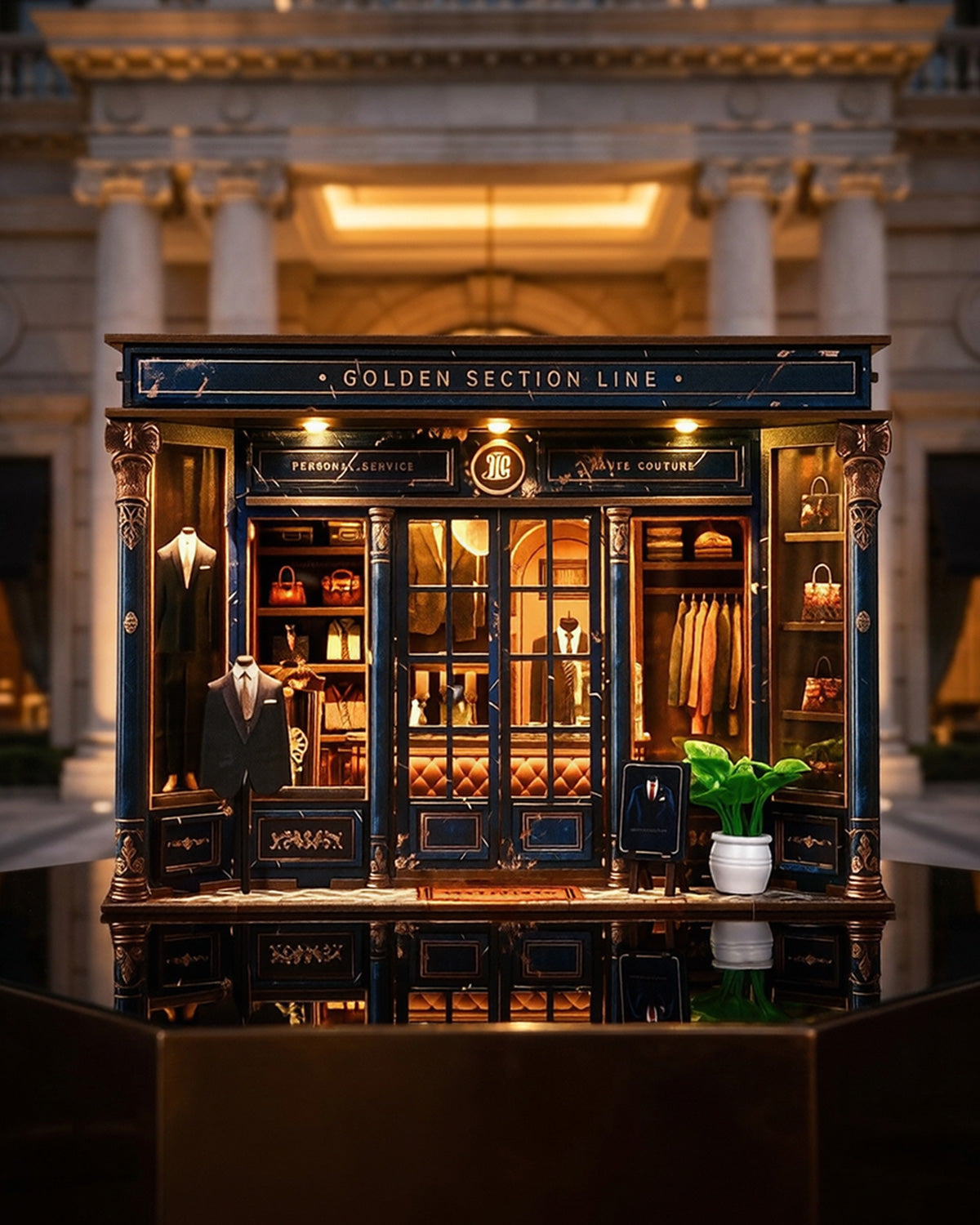 Golden Section Line - Vintage Tailor Shop Bookshelf Insert with LED