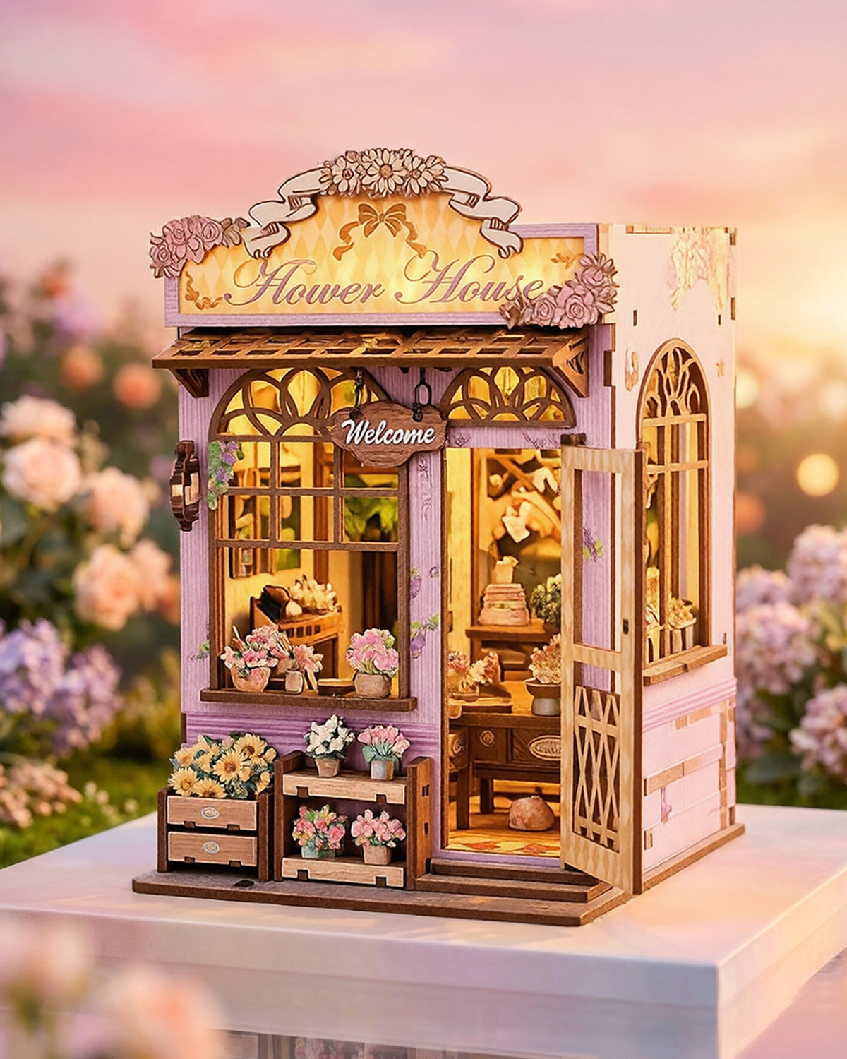Quiet Corner Flower Room – LED Floral Nook, Touch Switch