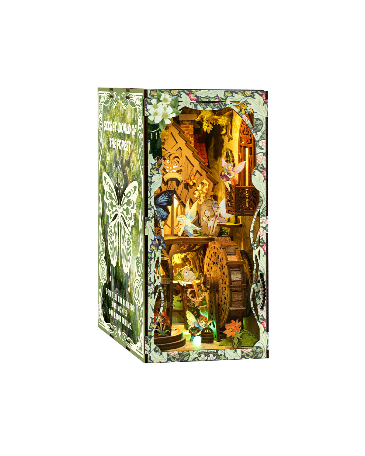 Secret Forest Book Nook – DIY 3D Wooden LED Model with Gear Drive.