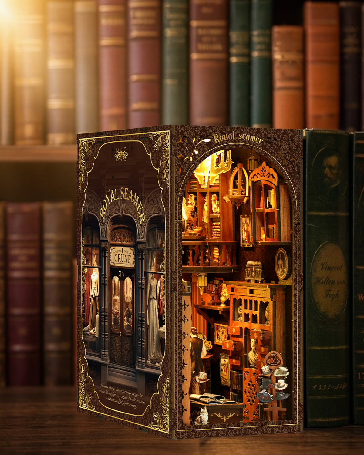 Royal Seamer LED Book Nook Kit – Victorian Tailor 3D Wooden Model.