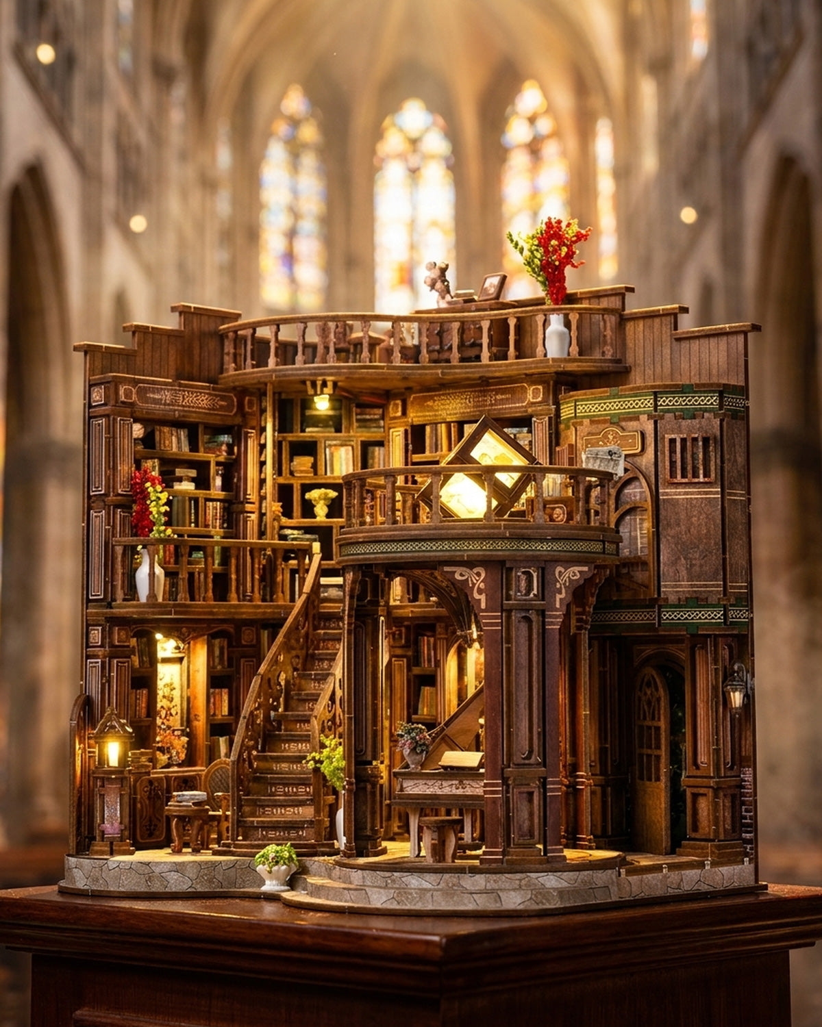 Dreamy Book Hall - LED Grand Staircase Piano Diorama Kit