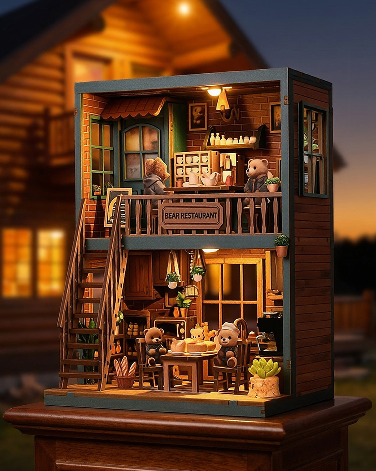 DIY Bear Restaurant Book Nook | LED Cozy Coffee Shop Miniature