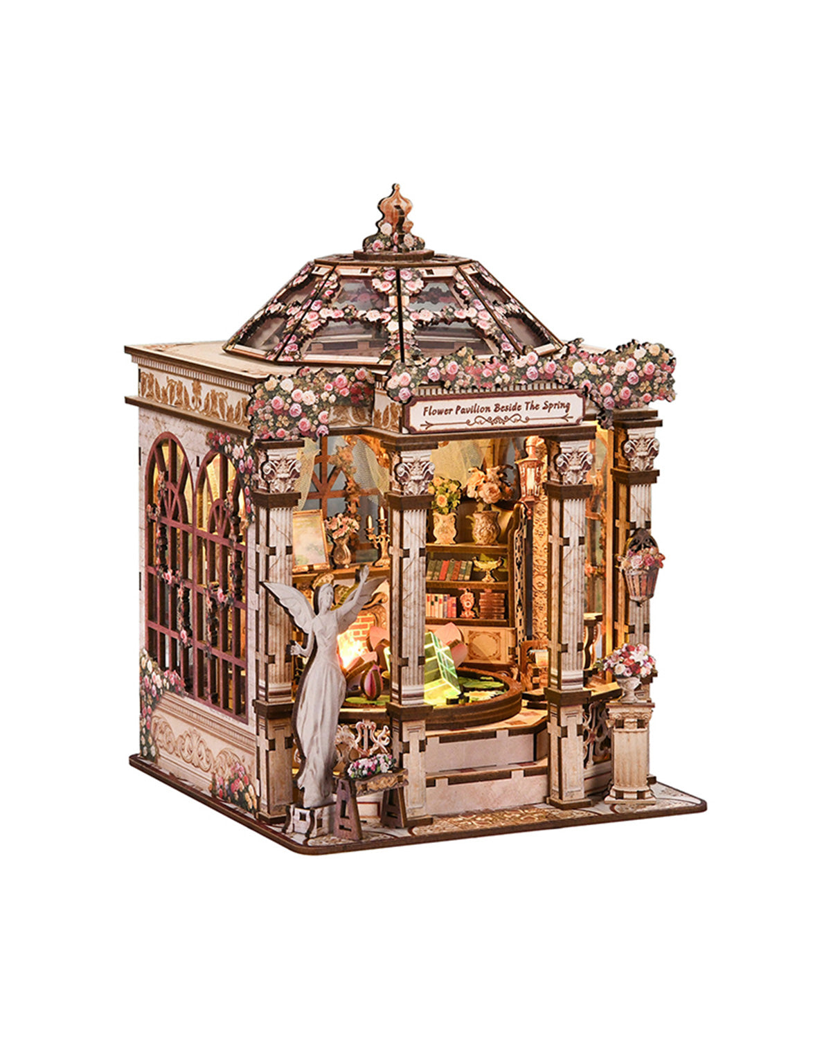 Flower Pavilion Spring Book Nook Kit | Garden Gazebo with LED Angel Statue