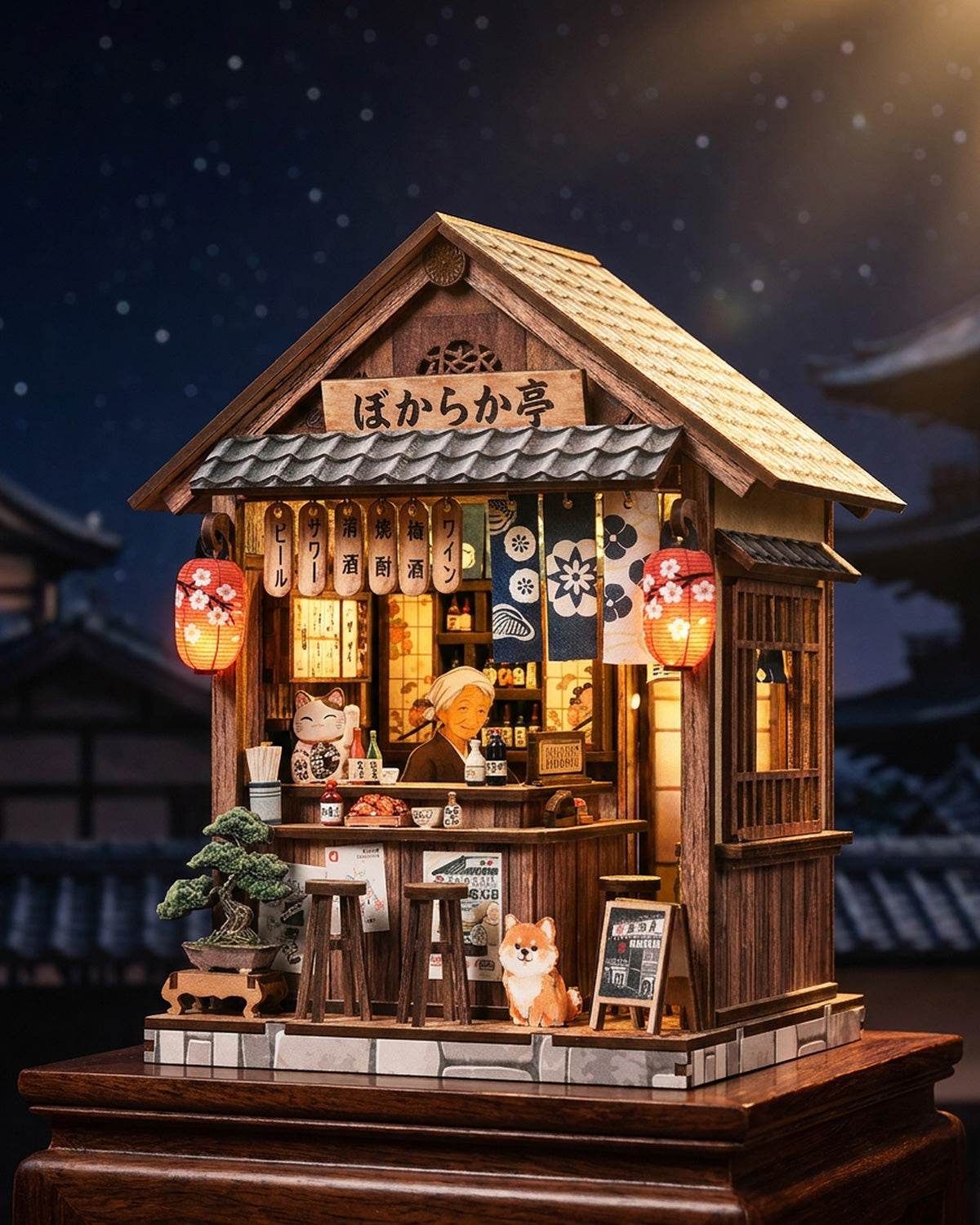 Mellow Pub Izakaya Bookshelf Insert – LED & Sliding Window