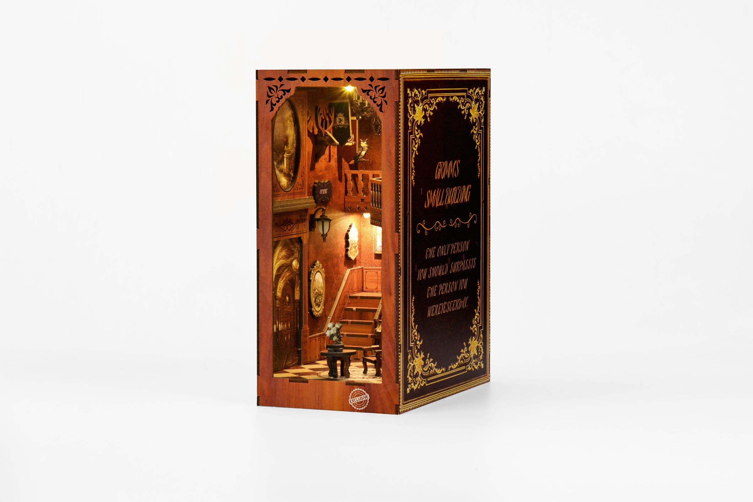 European Vintage Bookshop Miniature House DIY 3D Wooden Puzzle Kit with LED Lights