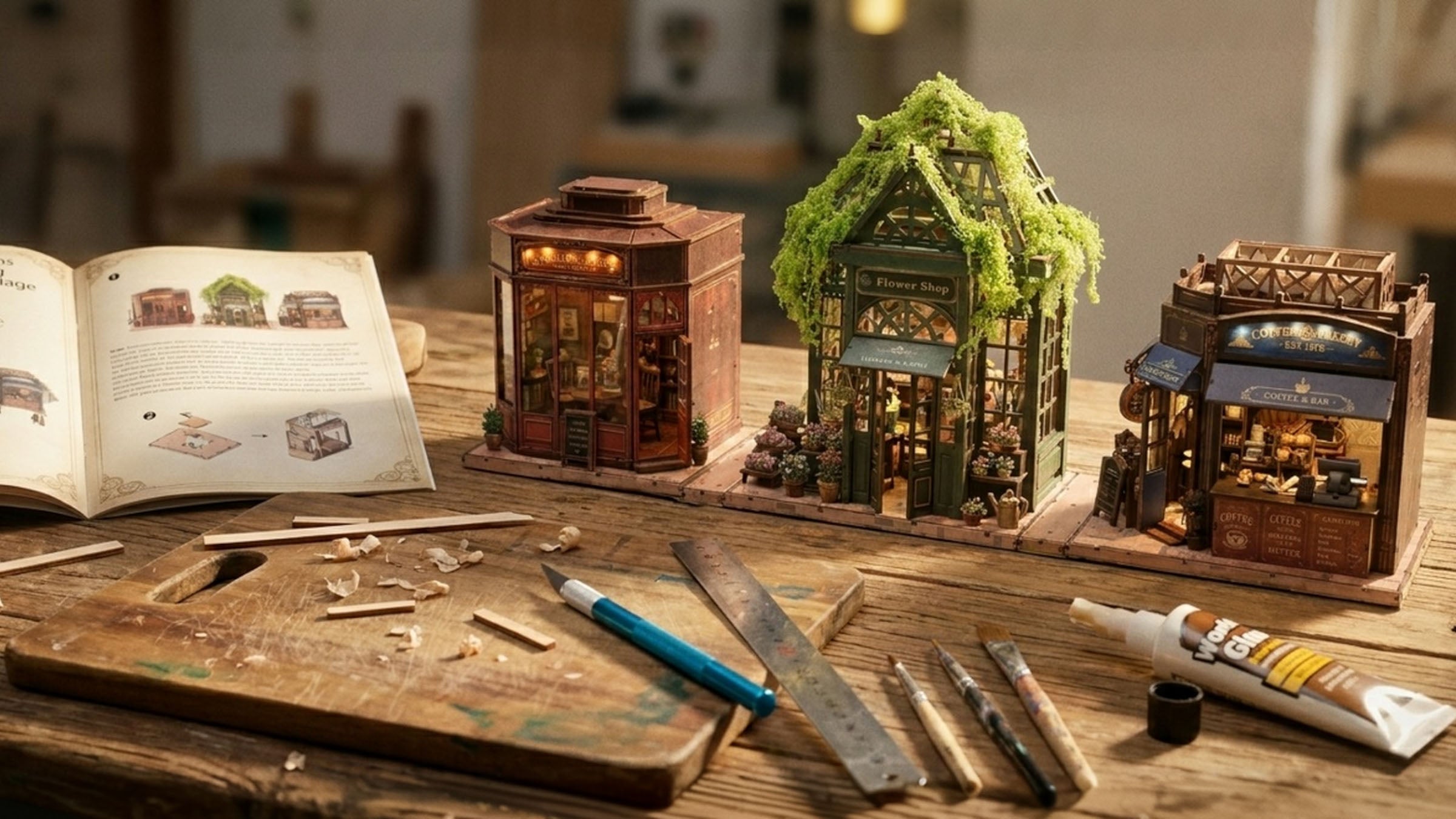 MOKILOY miniature street on a warm wooden workbench